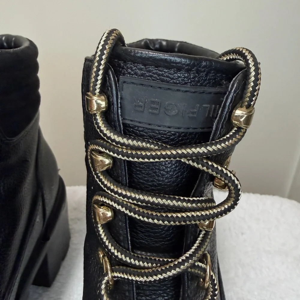 Tommy Hilfiger Black Combat Boots with Gold Details - Picture 5 of 16